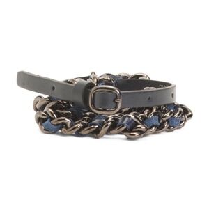 Leather chain belt-dark blue leather-Italy-Like New